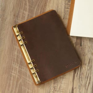 Diário de couro personalizado A5 / A6 A7 / 6 argolas, caderno de viagem com fichário de couro recarregável, planejador diário - 714