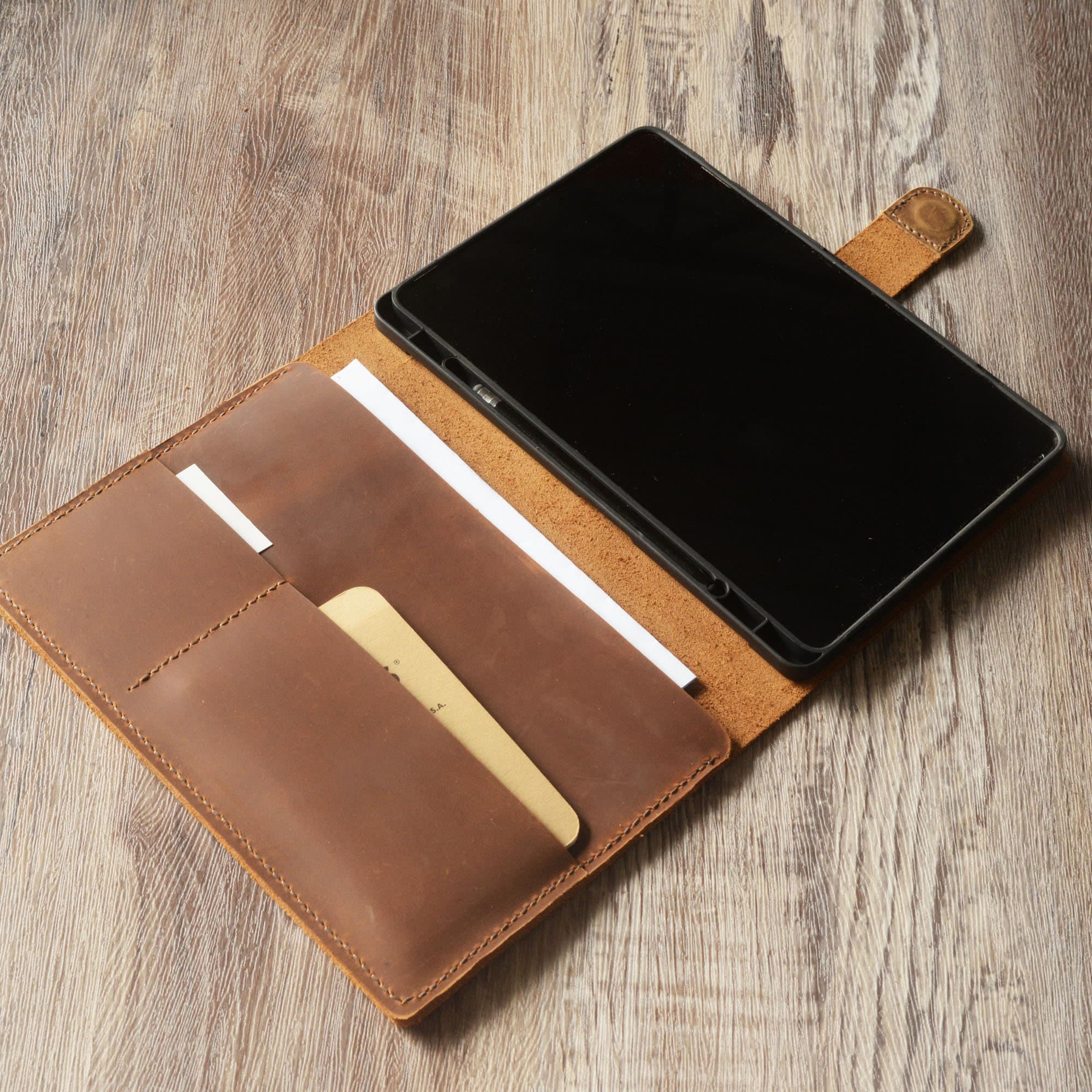 Vintage Crazy-Horse Leather Portfolio for Galaxy Tab, Zipper Organizer