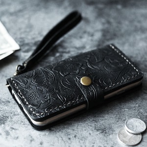 Funda con correa para la muñeca y billetera para iPhone 16, 16e, 16 Pro, 16 Pro Max, 16 Plus, 15, 15 Plus, 15 Pro Max, iPhone 14, 14 Pro Max - Negro