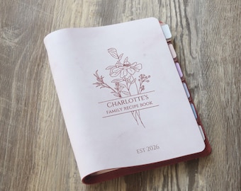 Personalized leather Recipe Binder, A5 6 Ring Binder, Recipe Book(with 160 Pages) - 7002