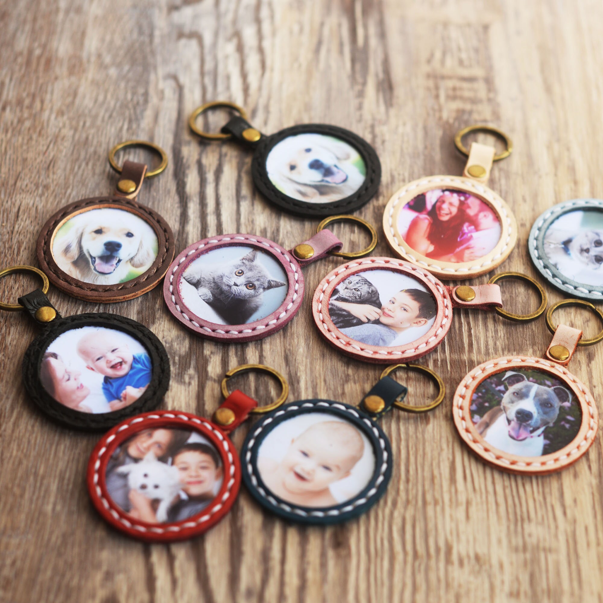 Personalized Leather Photo Keychain Custom Photo Keyring Etsy