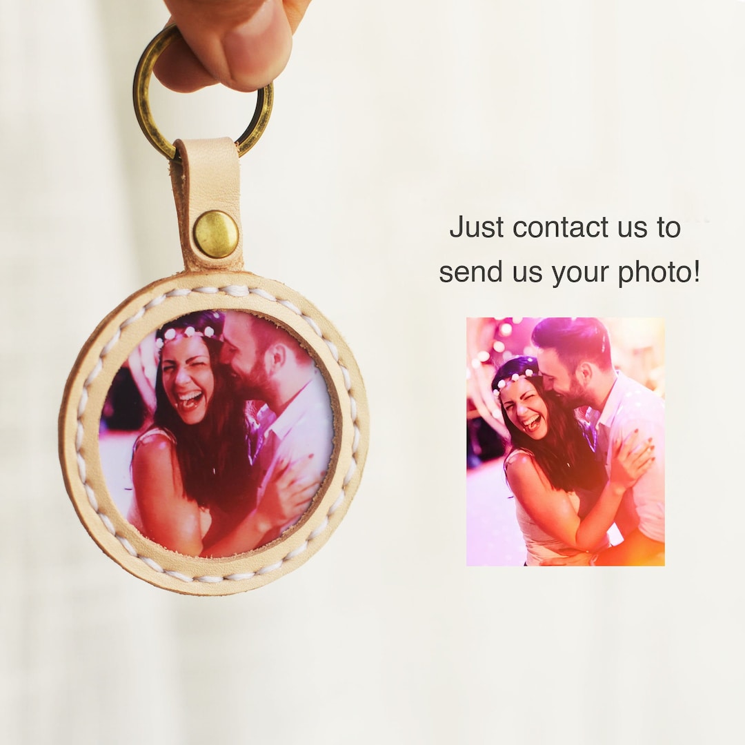 Personalized Leather Photo Keychain, Custom Photo Keyring, Leather