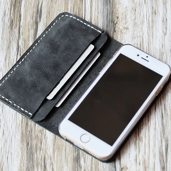 IPhone 6 Case iPhone 6 plus case Engraved iphone 6 leather wallet case iPhone 6s case iPhone 6s Plus Case Wallet, iPhone 5s case - gray