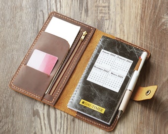 Personalized Leather Day-Timer Planner Cover, Pocket Size, Fits 3 1/2" x 6 1/2" Pages notebook journal