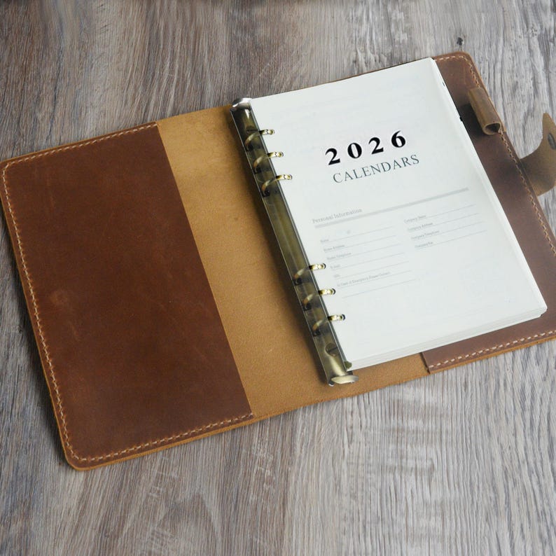 Wiederauffüllbare personalisierte Lederhülle mit Terminplaner 2026, Kalender 2026, Wochenplaner 2026, Wochenplaner 2026 Bild 1