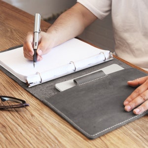 Pasta de couro com 3 argolas, tamanho carta com 3 furos (8,5 x 11), papel de recarga ou papel A5, pasta de couro, couro envelhecido - D712