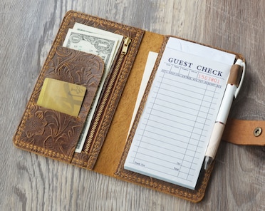 Server Books For Waitress,PU Leather Waiter Book Server Wallet With Zipper Pocket,Booklet Restaurant Waitstaff Organizer,Guest Check Book Holder Money Pocket Fit Server Apron,Colorful Giraffe