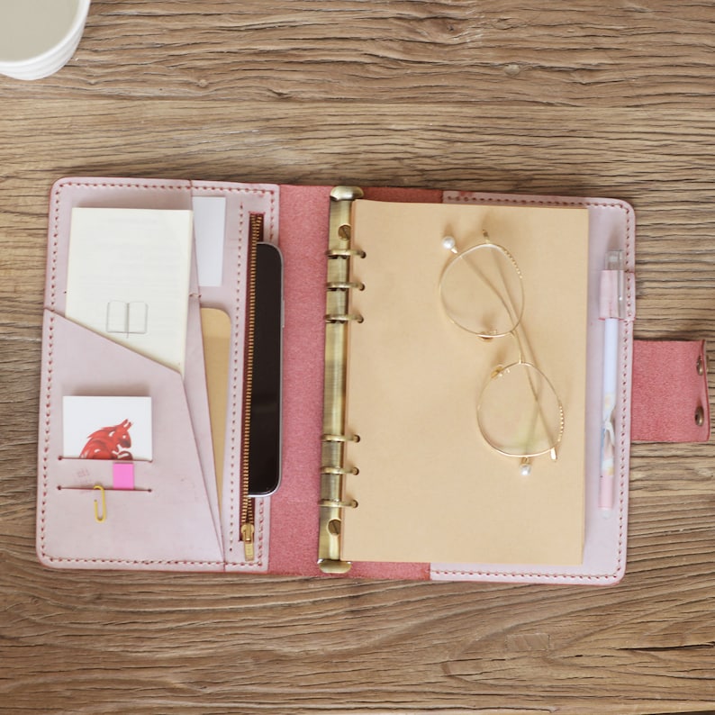 Personalized womens A5 6 ring Leather Refillable Planner Etsy