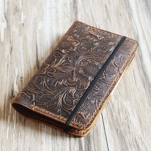Refillable Tooled Leather Journal cover for moleskine classic notebook pocket size / Cahier / Volant Journal (3.5 x 5.5)
