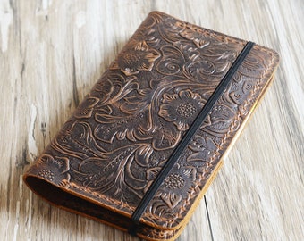 Refillable Tooled Leather Journal cover for moleskine classic notebook pocket size / Cahier / Volant Journal (3.5 x 5.5)