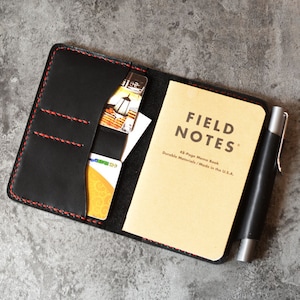 Cubierta de diario de cuero genuino recargable para notas de campo de tamaño de bolsillo portabolígrafos ranuras para tarjetas/apto para notas de campo de 3,5 x 5,5"