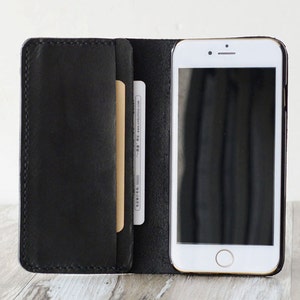 Cuero presonalizado iPhone xs / xs max / xr / 8 / 8 Plus / iPhone 7 / 7 Plus cartera caja negra 403