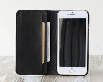 Presonalisierte Leder iPhone xs / xs max / xr / 8 / 8 Plus / iPhone 7 / 7 Plus Brieftasche Fall schwarz 403