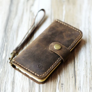 Personalized wristlet Strap iPhone 13 / 13 Pro Max / 13 mini / 12 / 12 Pro / 12 mini / 11 Pro Max / Xs Max / XR / 8 Leather Case Wallet Case