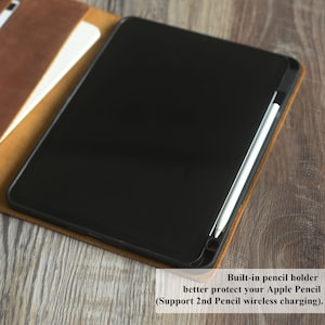 Personalized iPad air case, iPad mini 6 case, 2022 pro 12.9, Pro 11 case, iPad air 5,ipad portfolio magnetic apple pencil holder brown image 8