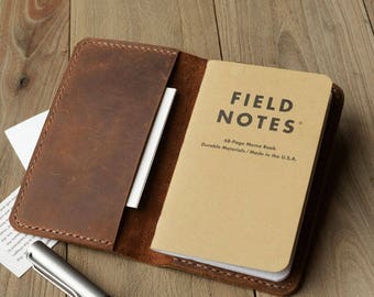 Leather Journal Cover for Moleskine Cahier Notebook Pocket size 3.5" x 5.5" Field Notes Cover Vintage Refillable Notepad Handmade