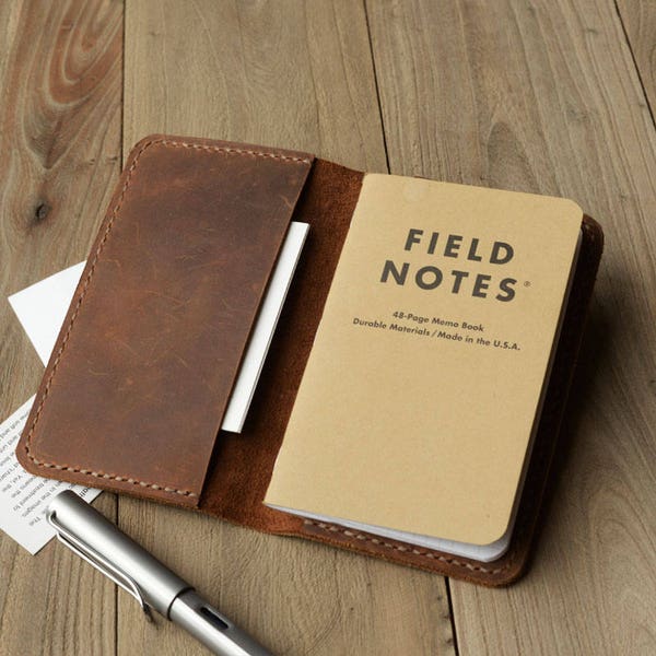 Leather Journal Cover for Moleskine Cahier Notebook Pocket size 3.5" x 5.5" Field Notes Cover Vintage Refillable Notepad Handmade