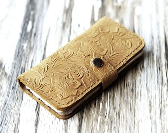 iPhone 16 Pro Max Case, Tooled Leather iPhone 16 Plus / 15 Pro / 14 Wallet Case with Card Holder