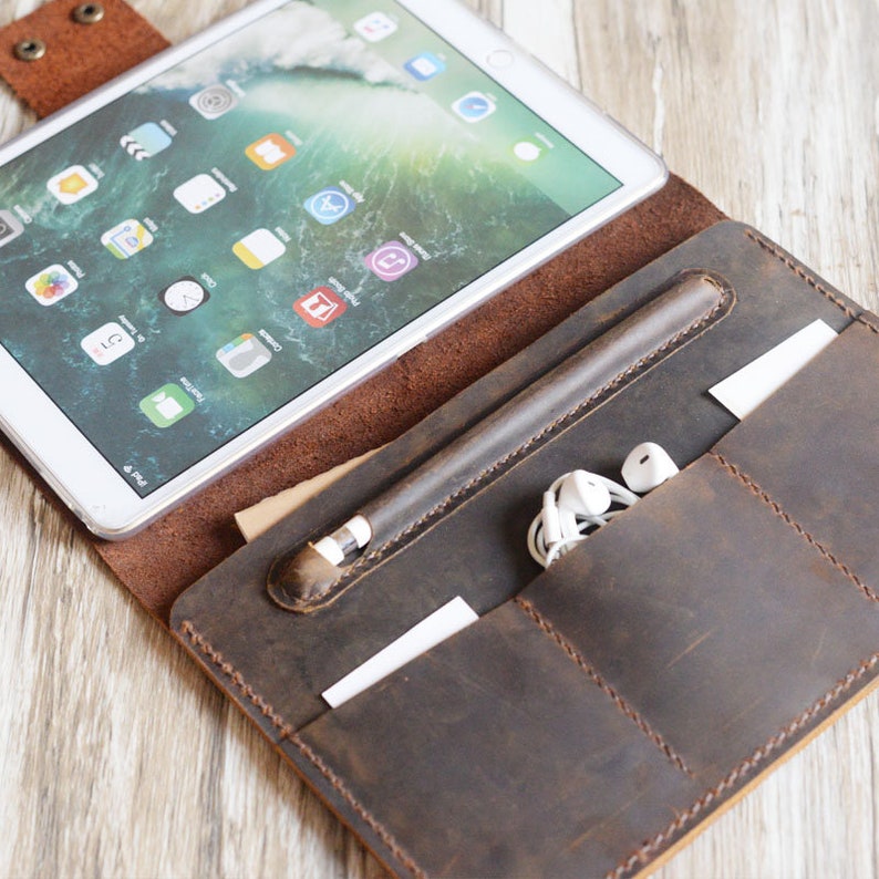 Personalized leather iPad mini 6 / mini 5 case / iPad 10.2 case / 10.5 / iPad 9.7 / pro 12.9 / Portfolio Case with apple pencil holder zdjęcie 9