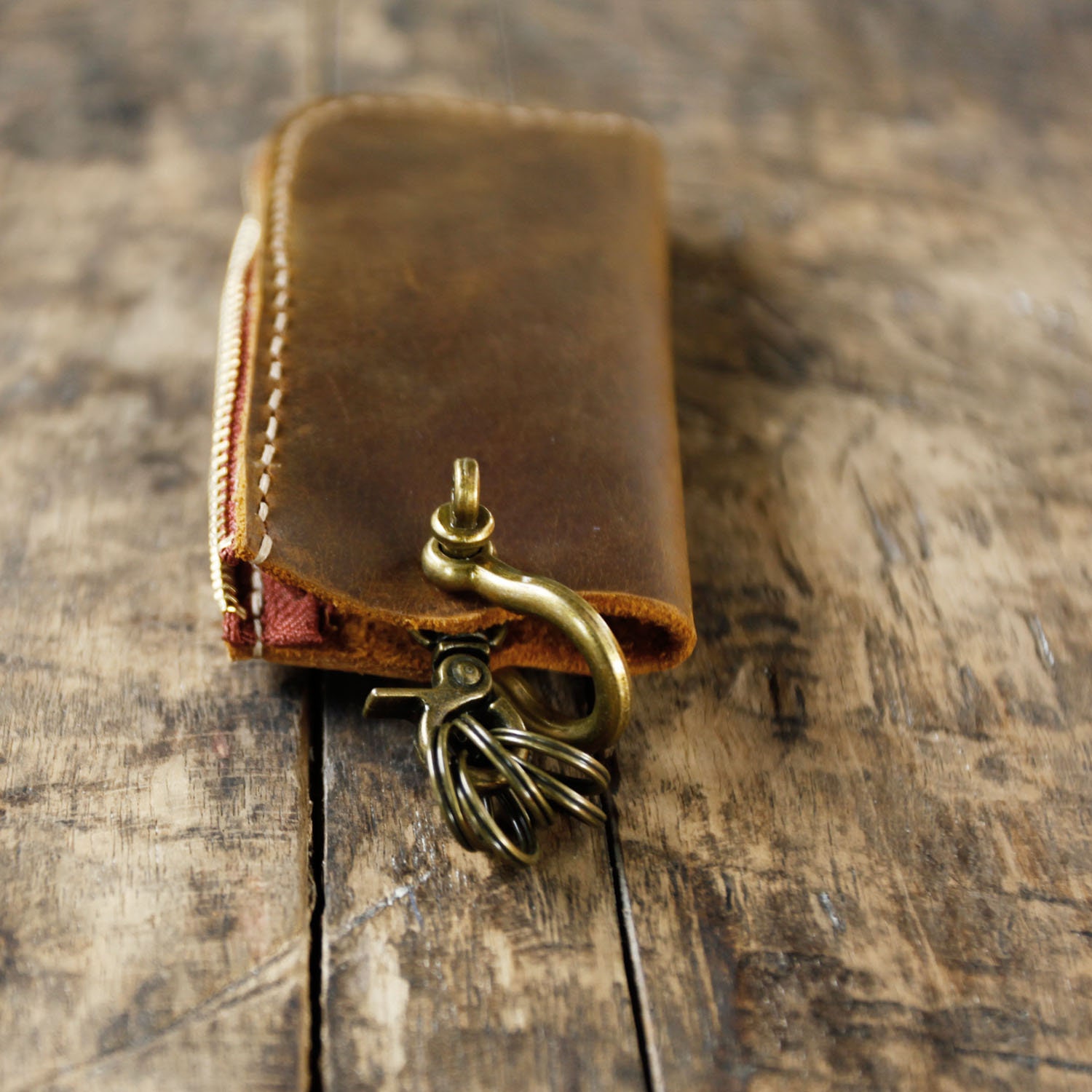 HTC キーケース SUNSET Zipper Key Case Flower Personalized Leather Zipper Car Key Case, 6 Hook, Key Holder