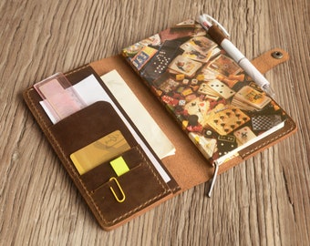 Personalized Leather Hobonichi Weeks Cover, Mega Weeks Cover, Notebook wallet, Travelers notebook - Distressed Brown - 311