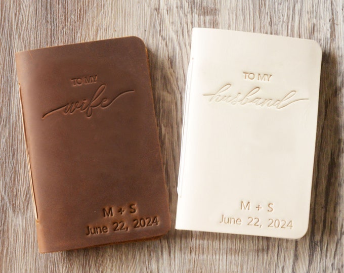 Personalized Leather Vow Books, His and Hers, to my husband / wife, Bridal Shower Gift - 3008