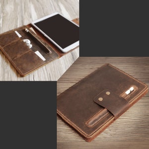 Personalized leather iPad mini 6 / mini 5 case / iPad 10.2 case / 10.5 / iPad 9.7 / pro 12.9 / Portfolio Case with apple pencil holder zdjęcie 6