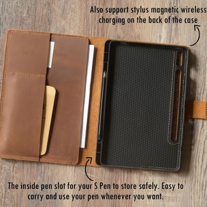 Personalized leather folio case for Samsung Galaxy Tab S9, S9 ultra, S8, S8 Plus with pen holder, Folio Stand Protective Tablet Cover image 2