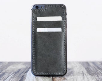 iPhone 7 case iPhone 6s wallet case iPhone 7 Plus case monogram iPhone 6s Plus leather iPhone 6 leather case card holder - distressed gray