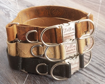 Leather dog collar, Personalized Dog Collar, engraved leather dog collar, Double rings, Metal Buckle Dog Collar, cat collar