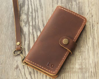 Personalized Wristlet Leather wallet case for iPhone 17 / 17 Pro Max / 17 air /17  Pro, genuine leather iPhone 17 case, gift for him / her