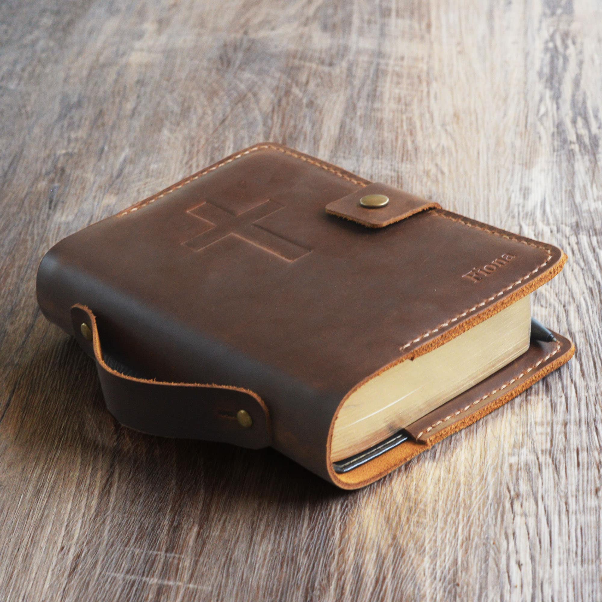 Personalized KJV Holy Bible cover with handle , Custom leather holy bible book case cover, Jw gift - Elders gifts, 307J+H