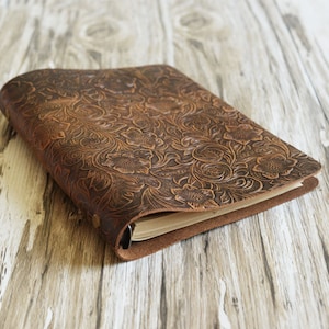 Caderno de couro simples A5/A6 com 6 argolas, fichário de couro recarregável, diário de viagem, caderno de desenho, couro trabalhado 702