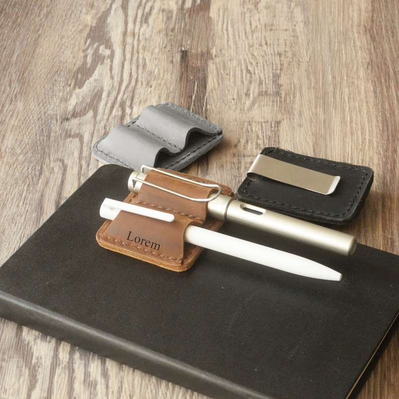 Personalized Leather Journal Pen Holder Clip, Planner Pen Loop, Pen