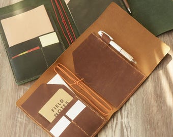 Trifold Personalized A5 / A6 / A4 / B5 / B6 Trifold Vegetable Tanned Leather Journal: Refillable Traveler's Journal-Foil stamping