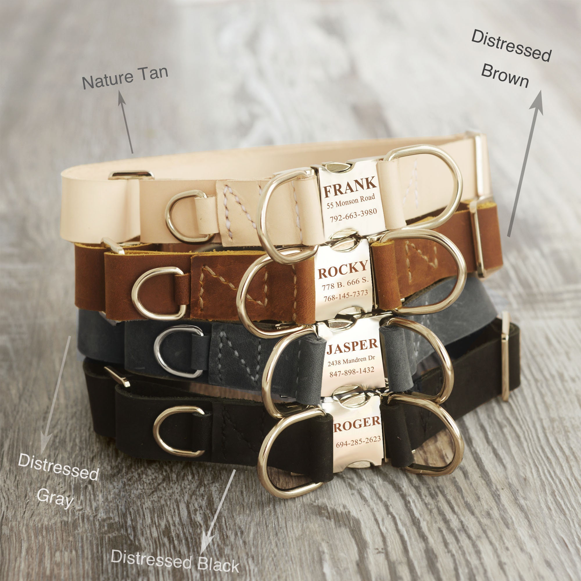 Leather Dog Collar, Personalized Dog Collar, Engraved Leather Dog ...