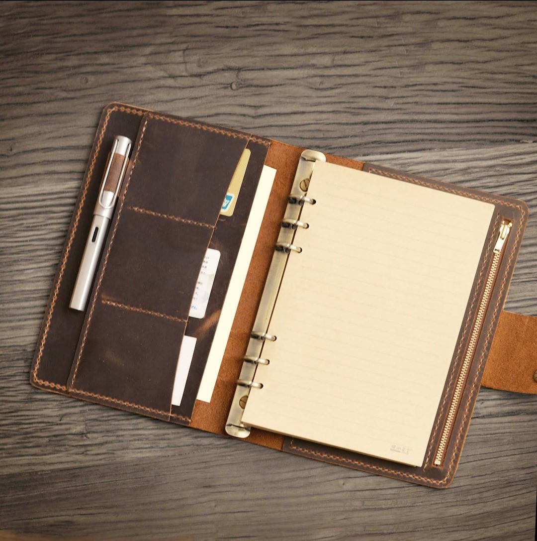 Personalized Size A5 6 Ring Leather Refillable Planner Binder ...