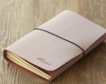 Personalized Leather Journal for women, Travelers Notebook cover, Custom Refillable Planner Field Notes A6 A5 A4 B6 B5, gift for her