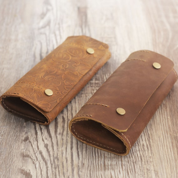 Leather Pencil Case Roll - Distressed Brown - Extra Studio