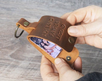 Personalized photo keychain,  leather customized key chain, mom photo keyring, mens leather key chain with photo,  Father's Day Gift