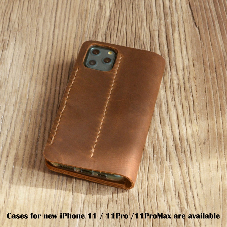 Personalized Leather iPhone 14 / 14 Pro / 14 Plus / 14 Pro Max / 13 / 13 mini / 13 Pro Max, 12 / 12 Pro Max / 12 mini / Wallet Case brown image 5