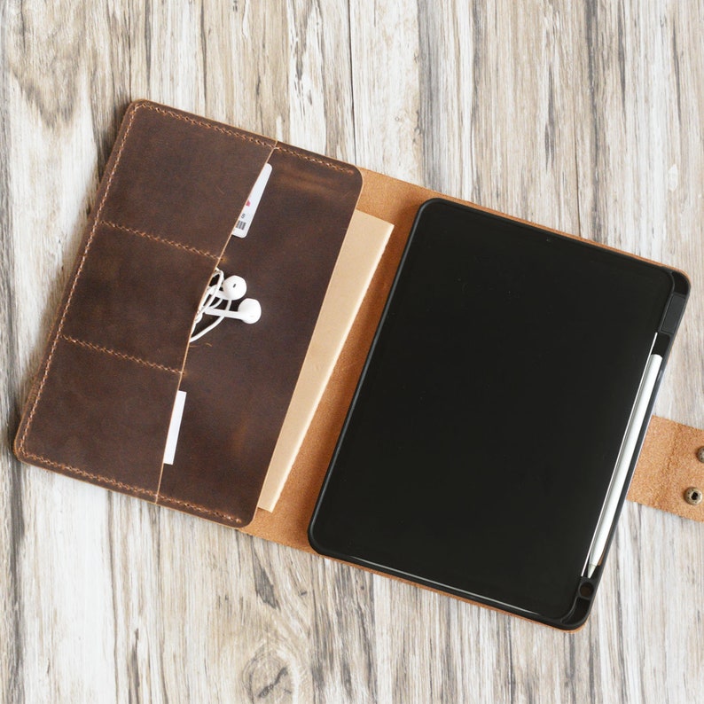 Personalized iPad case, iPad mini 7 case, 2025 iPad Air 13 / 11 case, 2025 iPad(A16), iPad portfolio magnetic apple pencil holder - brown image 4