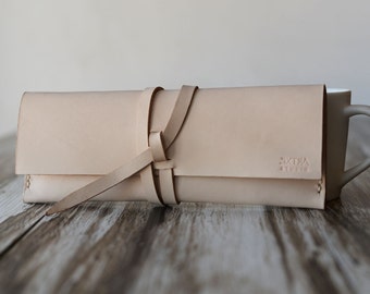Personalized Leather Roll Make Up Pencil Case / Pen / Sunglasses Eyeglasses, Cow Leather, Handmade Hand Stitched,