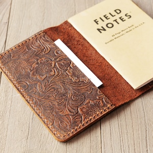 Couverture de journal rechargeable en cuir véritable pour carnet de notes de poche / note de terrain de 3,5 x 5,5 po., motif de fleurs rétro