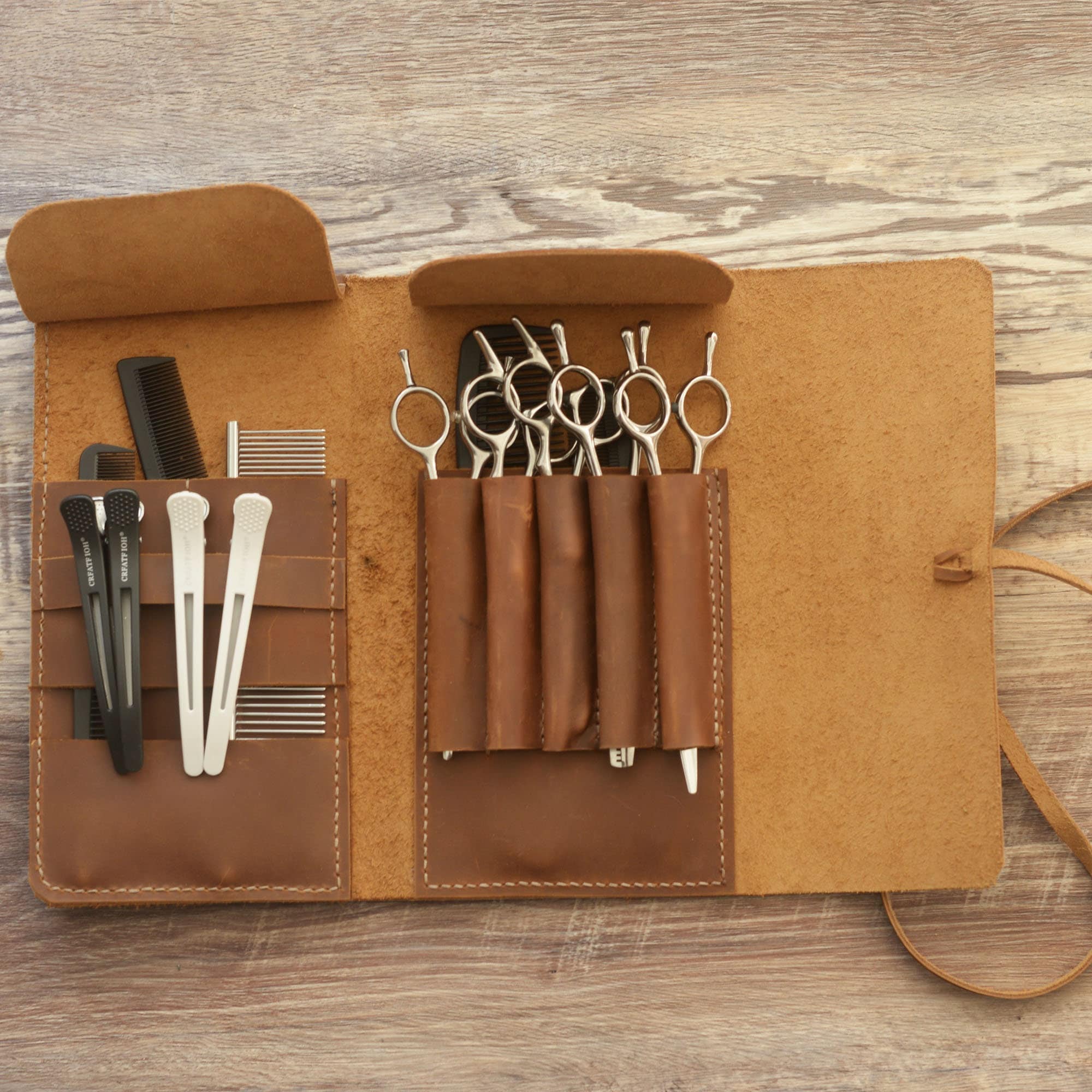 Personalized Leather Hair Stylist Scissor Holder, Pouch Cases for