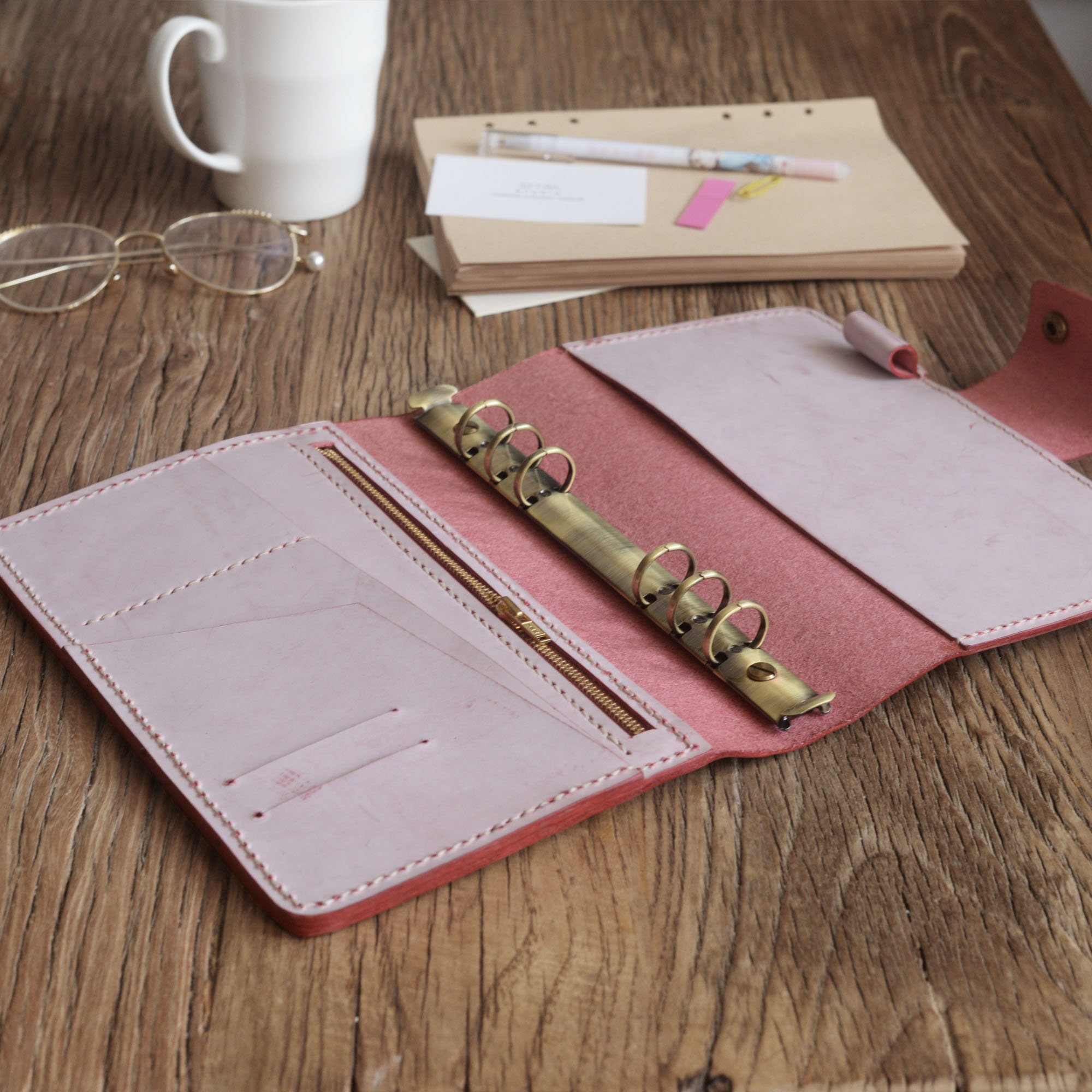 Personalized womens A5 6 ring Leather Refillable Planner Etsy