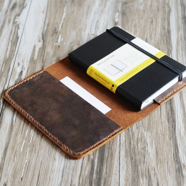 Leather notebook cover for moleskine classic notebook pocket size / leather cover case for moleskine Cahier Volant Journal (3.5 x 5.5)