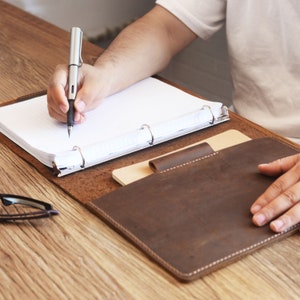 Reliure en cuir à 3 anneaux, recharge de papier compatible 8,5 x 11, A5, papier B5, portfolio en cuir, cadeau personnalisé - Cuir effet vieilli - D712