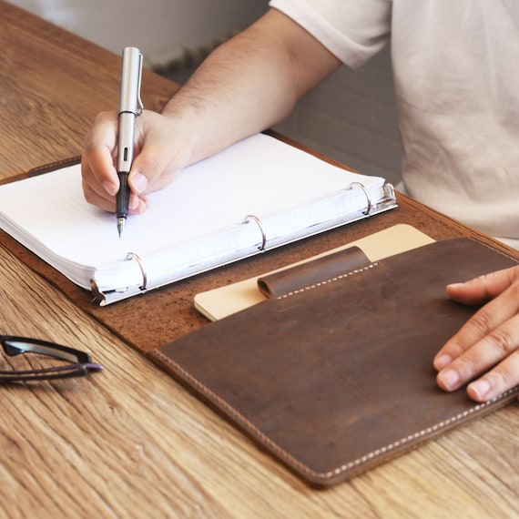 Leather Binder 3 Ring, Fit 3 Hole Letter Size 8.5 X 11 Refill Paper or A5  Paper, Leather Padfolio, Distressed Leather D712 