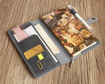 Personalized Leather Hobonichi Weeks Cover, Mega Weeks Cover, Notebook wallet, Travelers notebook - Distressed Gray- 311